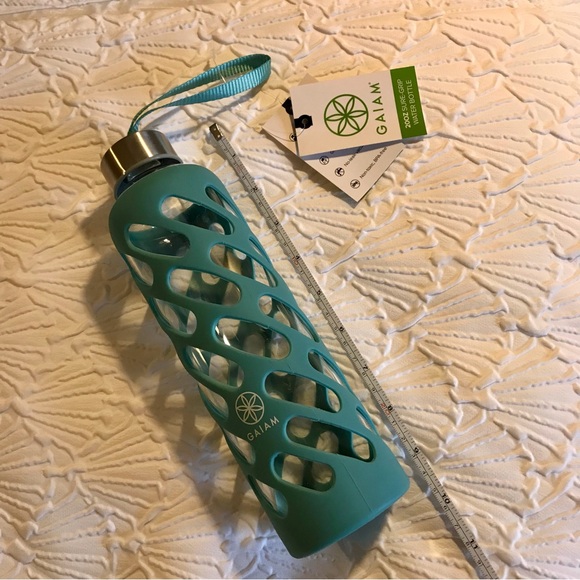 Gaiam Teal Glass Water Bottle 20 oz Sure Grip - Picture 2 of 4